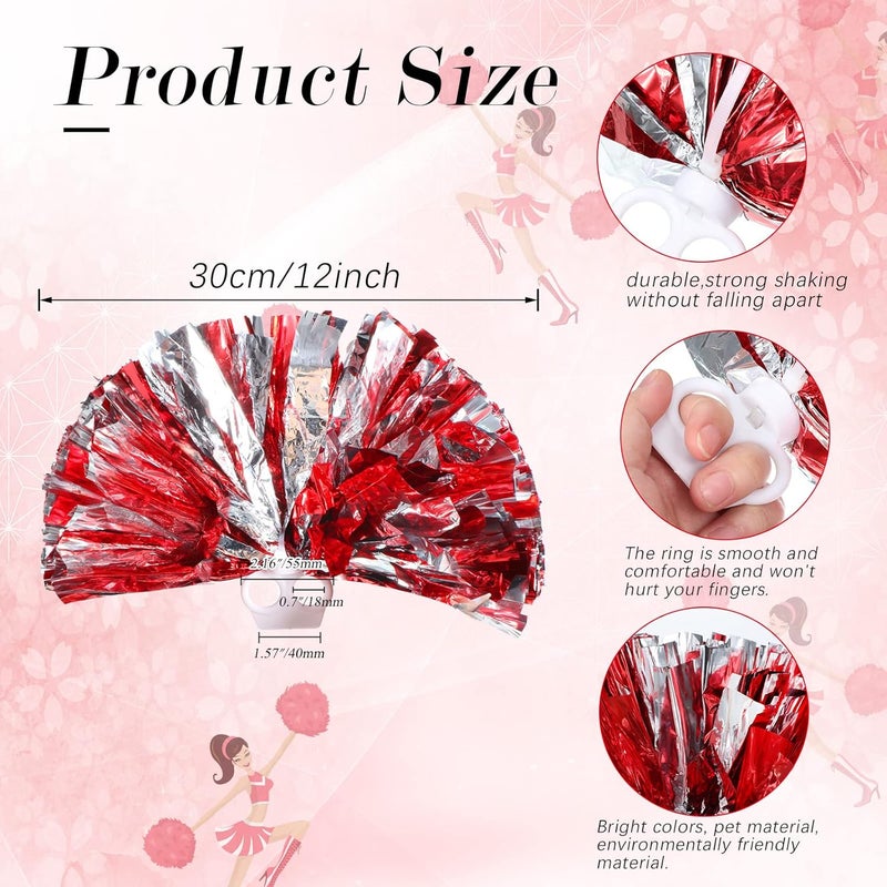 Deekin 12 Pcs Cheerleading Pom Poms Cheerleader Squad Spirited Fun Pompoms 12 Inch Metallic Foil Cheer Pom Poms with Handle Flowers for Sport Team Dance Costume Party 50g Weight Each - Image 2
